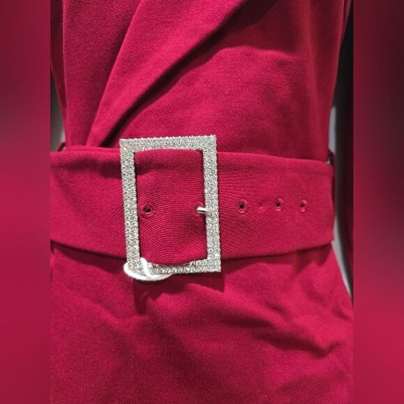 Lavish Alice RUBY Asymmetric Long Sleeve Ponte Midi Dress in Burgundy NWT size 2 - Picture 5 of 6